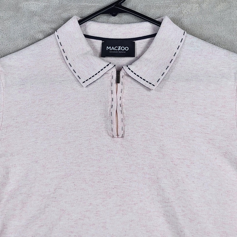 Maceoo Polo Shirt Mens Medium Pink 1/4 Zip Italian Cotton Knit Short Sleeve - Picture 4 of 12